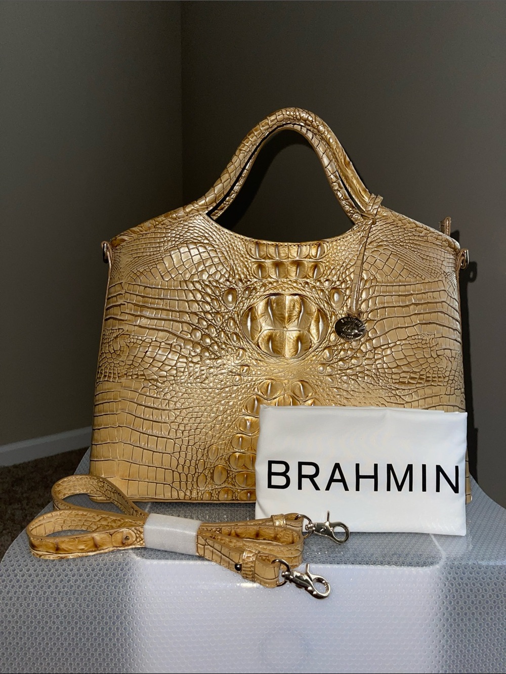 Brahmin Metallic Gold Croc-Embossed Tote - Picture 7 of 8